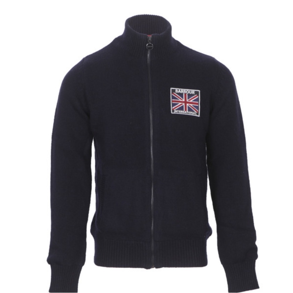 Barbour Navy Zip Up Sweater 100% lambswool